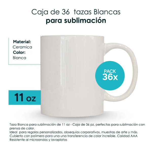 Taza blan1 Caja de tazas para sublimar 11 onzas AAA