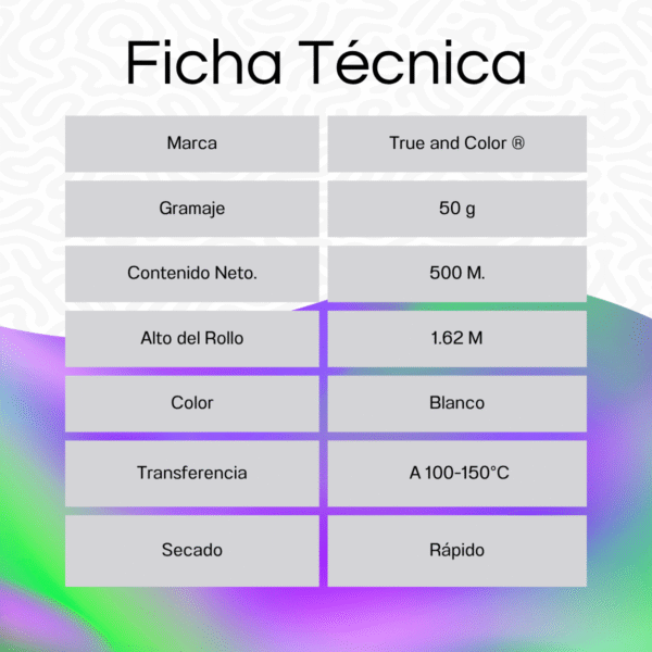 Papel Profesional Para Sublimación SECADO RÁPIDO 50g 162 cm x 500m